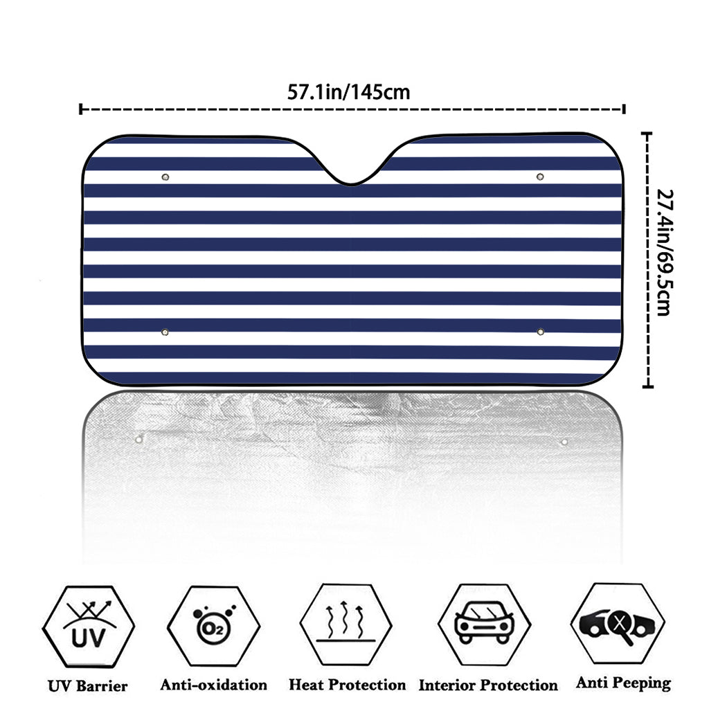 Navy And White Striped Pattern Print Car Windshield Sun Shade