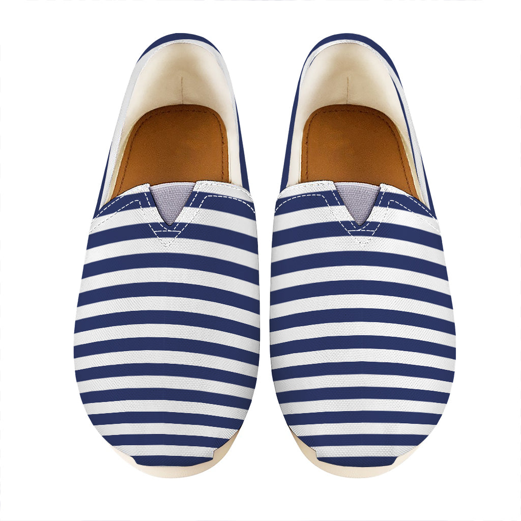 Navy And White Striped Pattern Print Casual Shoes