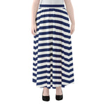 Navy And White Striped Pattern Print Chiffon Maxi Skirt