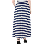Navy And White Striped Pattern Print Chiffon Maxi Skirt