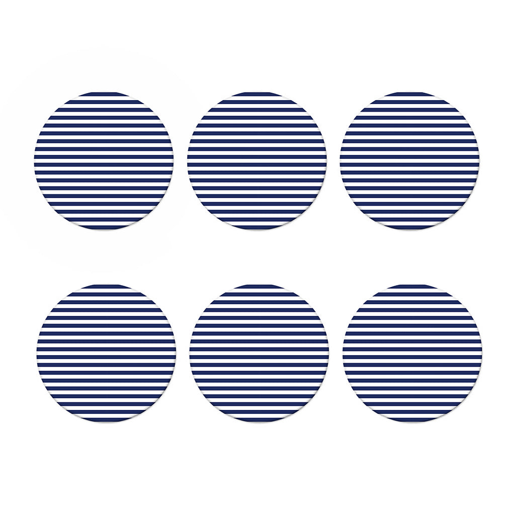Navy And White Striped Pattern Print Coaster Set