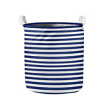 Navy And White Striped Pattern Print Collapsible Laundry Basket