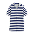 Navy And White Striped Pattern Print Cotton Hawaiian Shirt