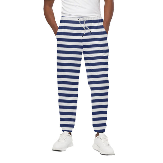 Navy And White Striped Pattern Print Cotton Pants