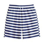 Navy And White Striped Pattern Print Cotton Shorts
