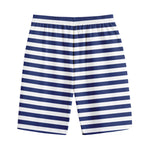 Navy And White Striped Pattern Print Cotton Shorts
