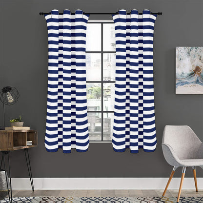 Navy And White Striped Pattern Print Curtain