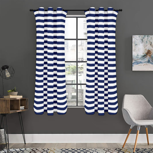 Navy And White Striped Pattern Print Curtain