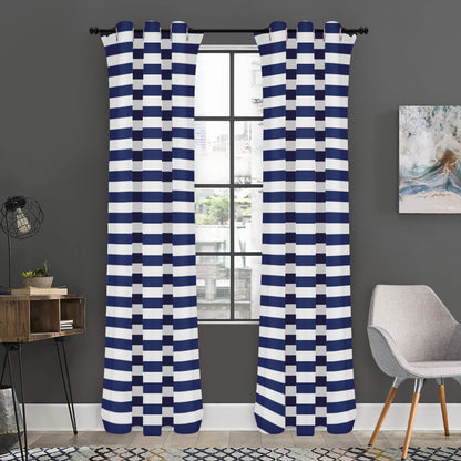 Navy And White Striped Pattern Print Curtain