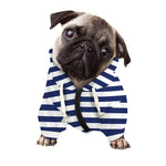 Navy And White Striped Pattern Print Dog Zip Up Hoodie