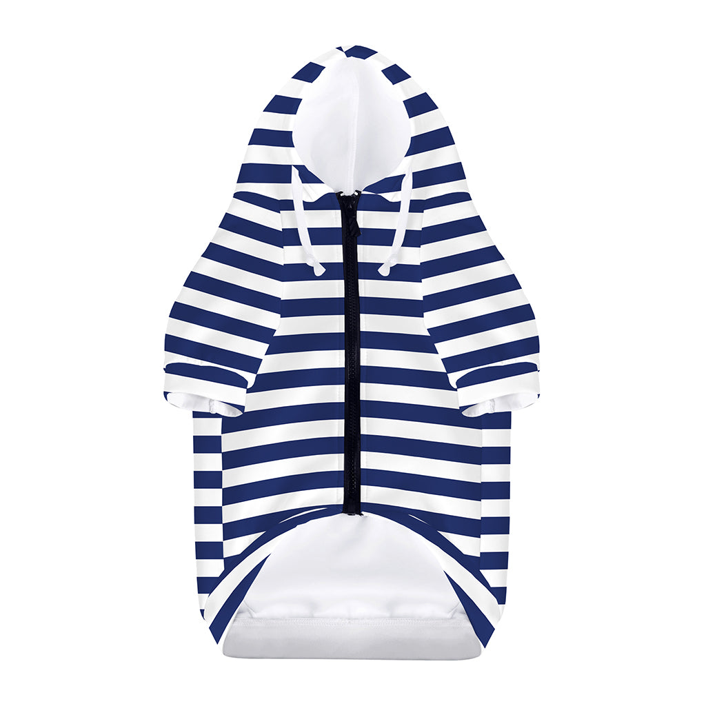 Navy And White Striped Pattern Print Dog Zip Up Hoodie