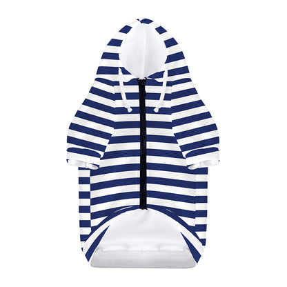 Navy And White Striped Pattern Print Dog Zip Up Hoodie