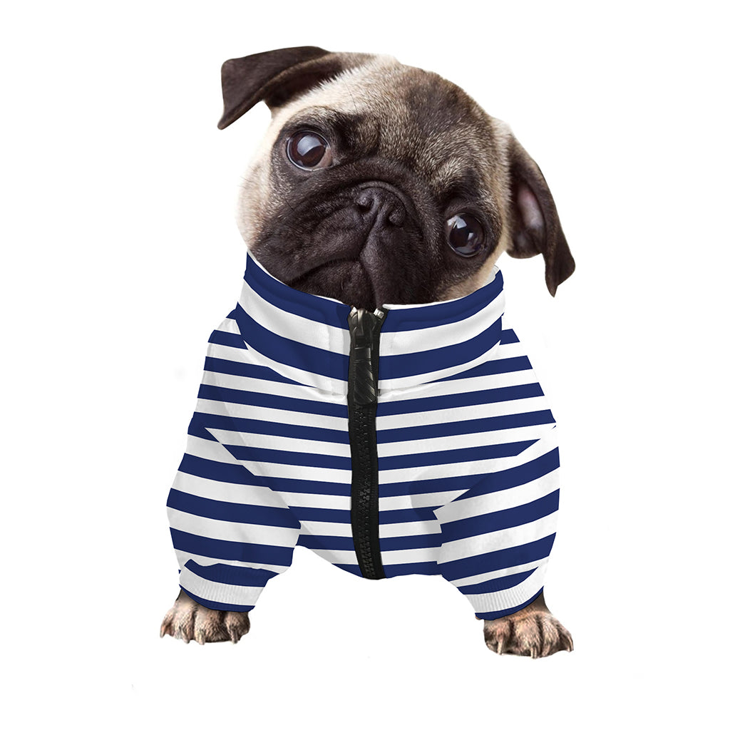 Navy And White Striped Pattern Print Dog Zip Up Jacket