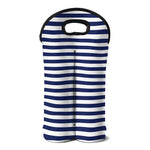 Navy And White Striped Pattern Print Double Neoprene Wine Tote