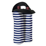 Navy And White Striped Pattern Print Double Neoprene Wine Tote