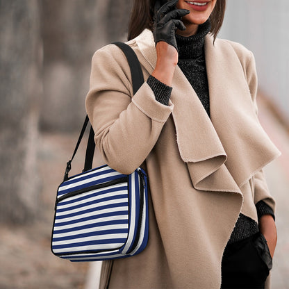 Navy And White Striped Pattern Print Double Strap Bible Bag