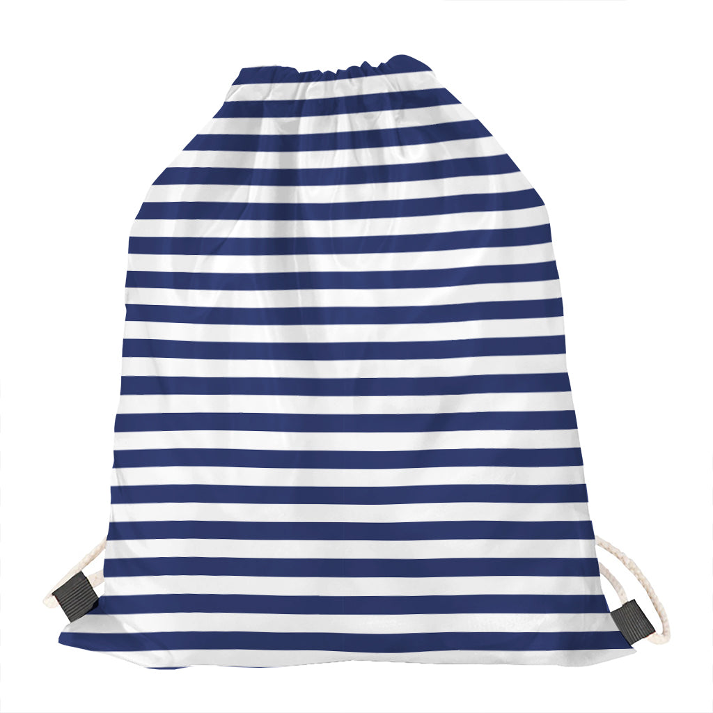 Navy And White Striped Pattern Print Drawstring Bag