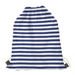 Navy And White Striped Pattern Print Drawstring Bag