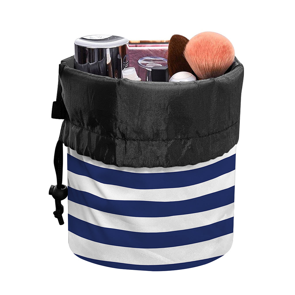 Navy And White Striped Pattern Print Drawstring Makeup Bag
