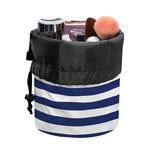 Navy And White Striped Pattern Print Drawstring Makeup Bag