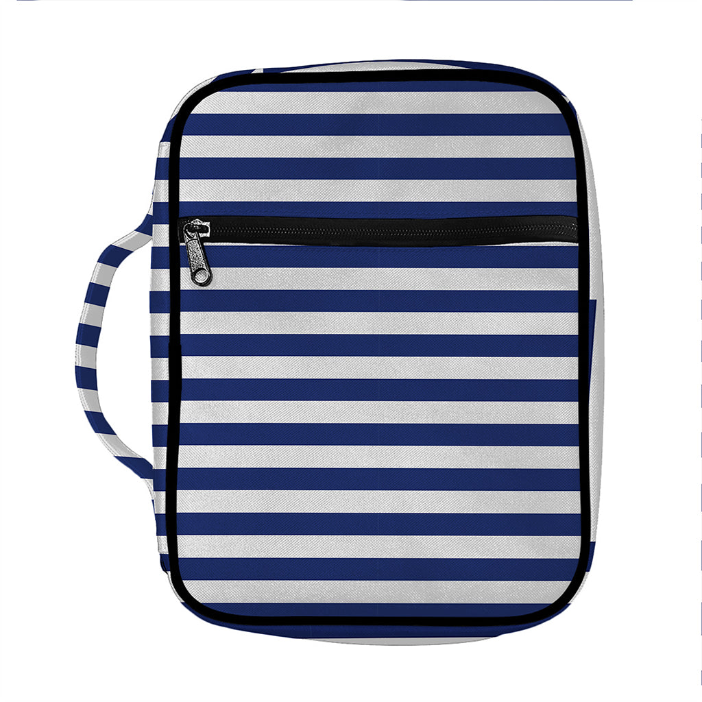 Navy And White Striped Pattern Print Front Pocket Bible Bag