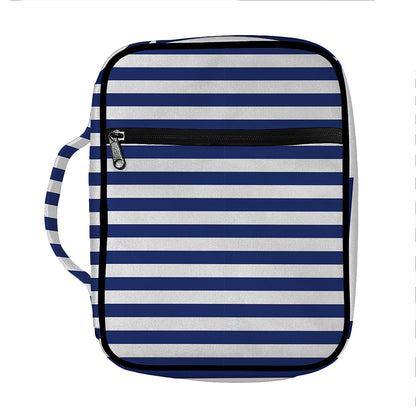 Navy And White Striped Pattern Print Front Pocket Bible Bag