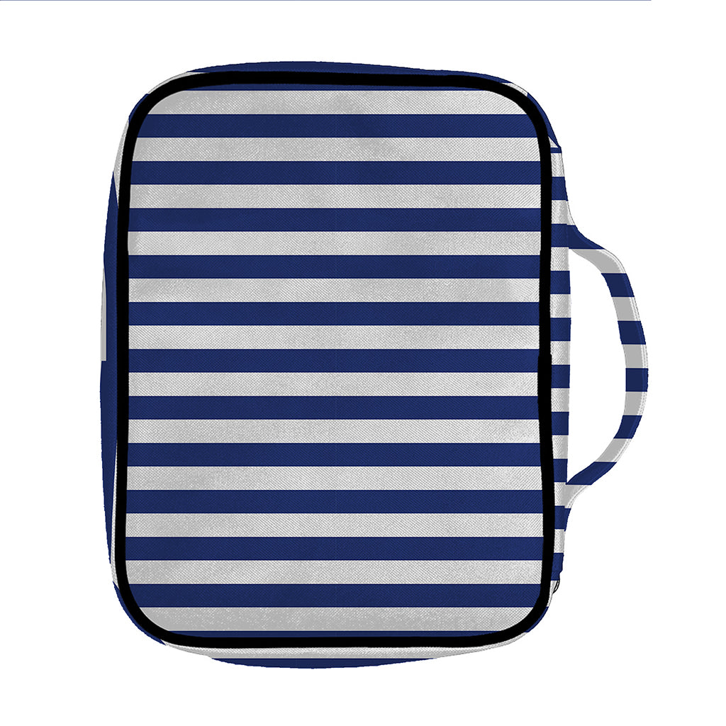 Navy And White Striped Pattern Print Front Pocket Bible Bag