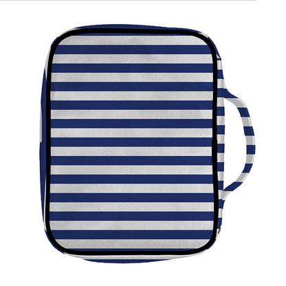 Navy And White Striped Pattern Print Front Pocket Bible Bag