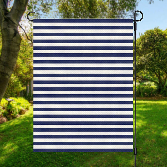 Navy And White Striped Pattern Print Garden Flag
