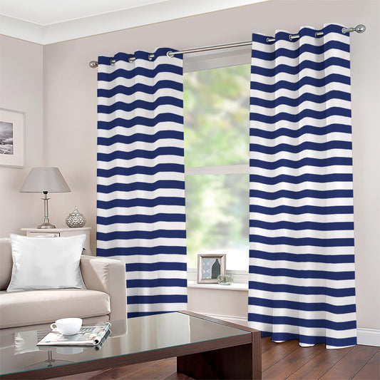 Navy And White Striped Pattern Print Grommet Curtains