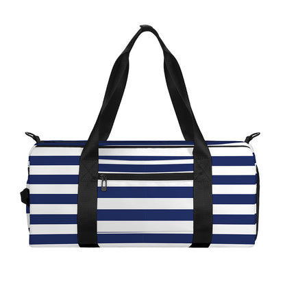 Navy And White Striped Pattern Print Gym Bag