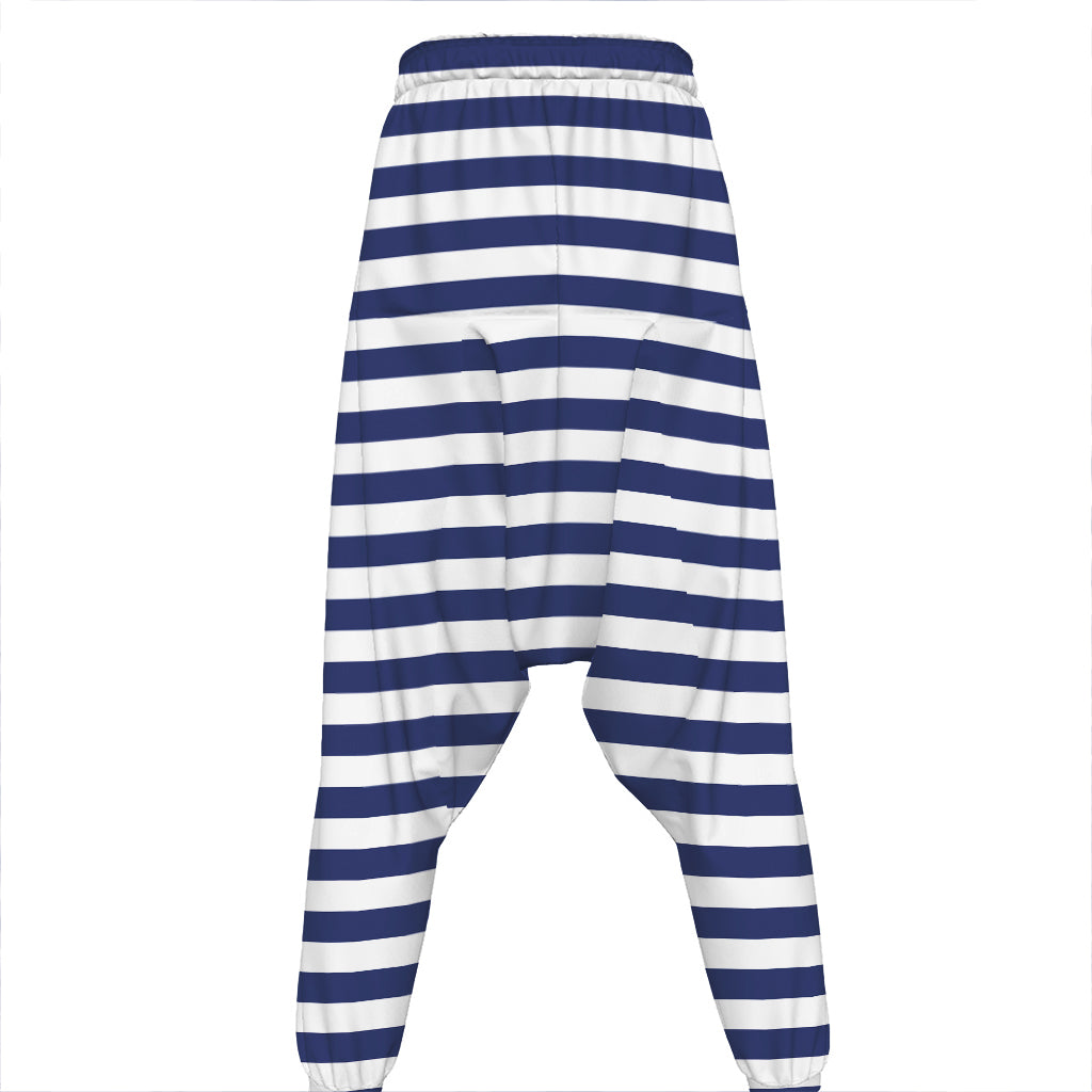 Navy And White Striped Pattern Print Hammer Pants