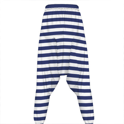 Navy And White Striped Pattern Print Hammer Pants
