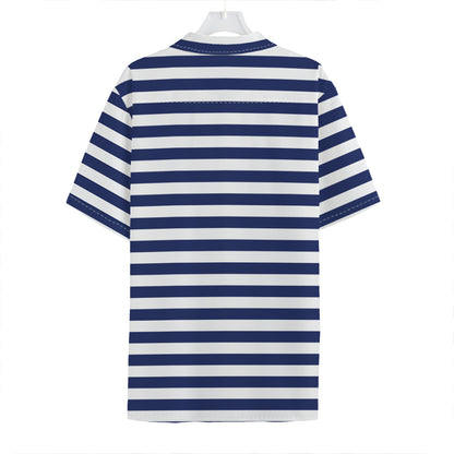 Navy And White Striped Pattern Print Hawaiian Shirt