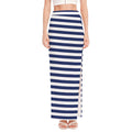 Navy And White Striped Pattern Print High Slit Maxi Skirt