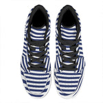 Navy And White Striped Pattern Print High Top Leather Sneakers