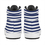 Navy And White Striped Pattern Print High Top Leather Sneakers