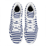 Navy And White Striped Pattern Print High Top Leather Sneakers
