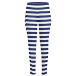 Navy And White Striped Pattern Print High-Waisted Pocket Leggings