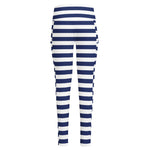 Navy And White Striped Pattern Print High-Waisted Pocket Leggings