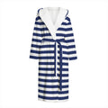 Navy And White Striped Pattern Print Hooded Bathrobe