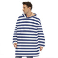 Navy And White Striped Pattern Print Hoodie Blanket