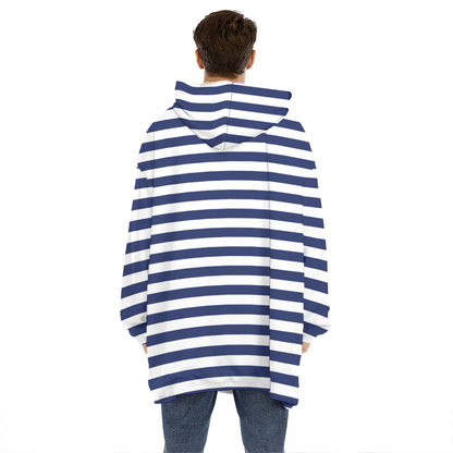 Navy And White Striped Pattern Print Hoodie Blanket