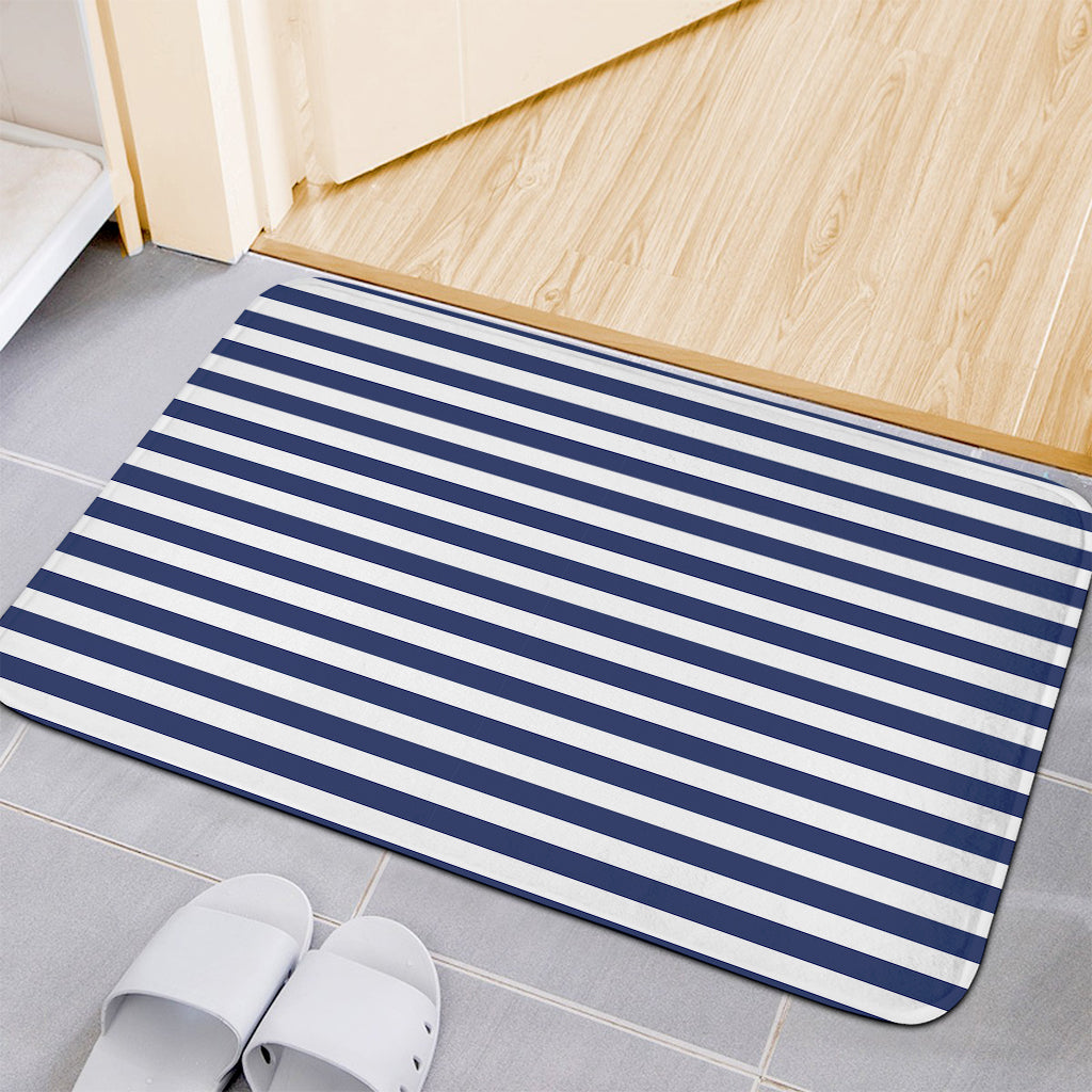 Navy And White Striped Pattern Print Indoor Door Mat