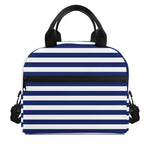 Navy And White Striped Pattern Print Insulated Lunch Bag