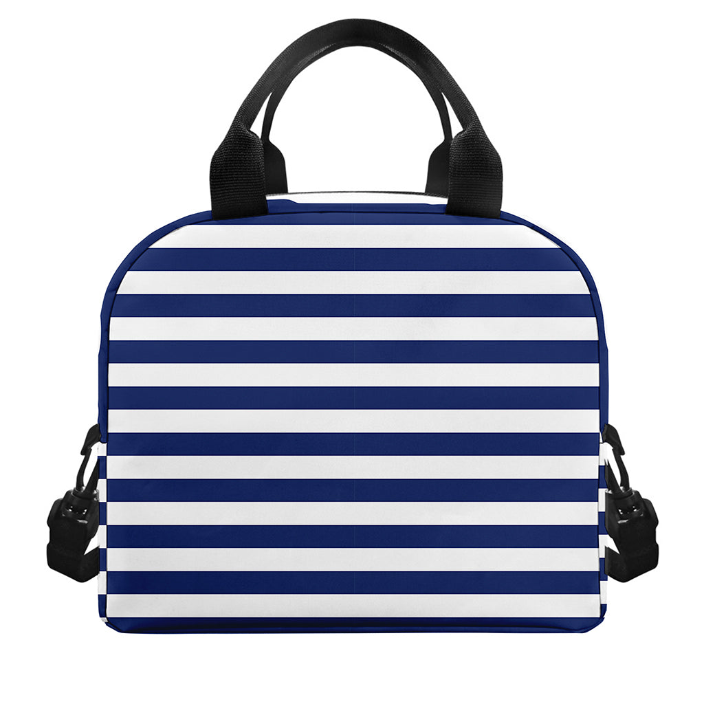 Navy And White Striped Pattern Print Insulated Lunch Bag