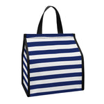 Navy And White Striped Pattern Print Insulated Lunch Tote
