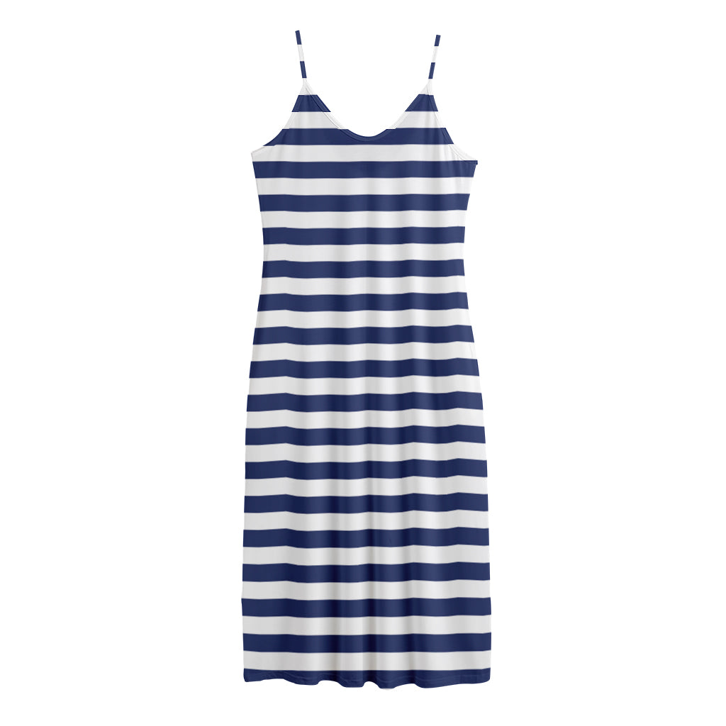 Navy And White Striped Pattern Print Jersey Midi Cami Dress