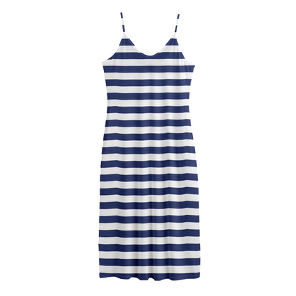 Navy And White Striped Pattern Print Jersey Midi Cami Dress