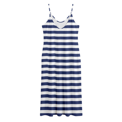 Navy And White Striped Pattern Print Jersey Midi Cami Dress
